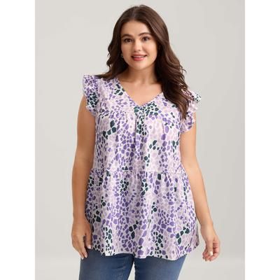 Plus Size Colorful Leopard Print Bust-Comfort Top Women Multicolor Gathered V-neck Everyday-Elegant Tank Tops Camis BloomChic 30/6X
