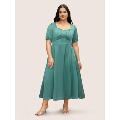 Plus Size Heart Neckline Shirred Gathered Maxi Dress Palemauve Women Elegant Gathered Heart neckline Short sleeve Curvy BloomChic 22-24/3X