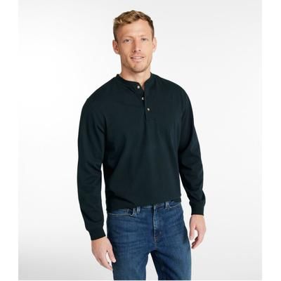 Men's Carefree Non-Shrink Tee, Traditional Fit, Long-Sleeve Henley Black Medium, Cotton L. L.Bean