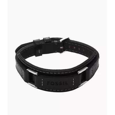 Machine Rugged Stainless Steel And Black Padded Leather Strap Bracelet JF04950040