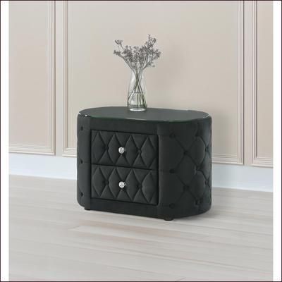 Watnature Modern Black Nightstand with 2 Drawers Tufted Upholstery amp Glass Top one_size | LN7KBT9MPHCG