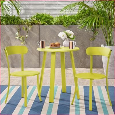 Watnature Patio Bistro Set Modern WhimsicalPowder Coated IronMatte Lime Green 2 Chairs and 1 Table Green Iron one_size | 89DNXJ5RLSMU