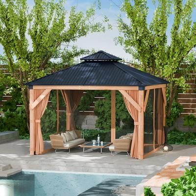 Garvee 10x10 Ft Wood Gazebo Upgrade Wooden Frame Double Galvanized Steel Roof for Backyard Patio Garden and Lawn one_size | JMH0209-VNN-00Y7NCKU