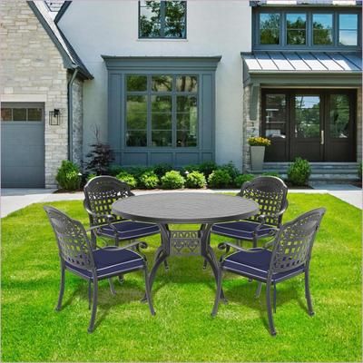 Watnature Patio Sets 5 Piece Cast Aluminum Traditional Outdoor Furniture Black FrameNavy Blue Cushions Black Aluminum one_size | FR7HWX541END
