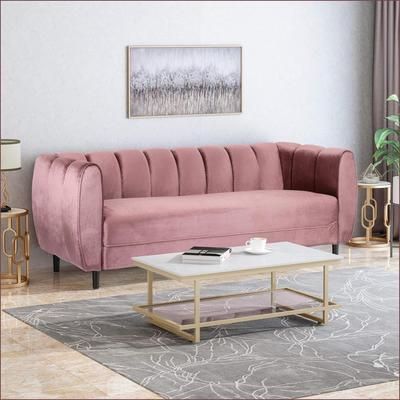 Watnature Sofas 3-Seater Modern Glam Velvet Sofa Blush Cabriole Polyester one_size | PA127B3ZIHSG