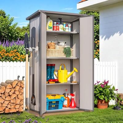 AECOJOY Resin Outdoor Storage Cabinet Waterproof with Adjustable Shelves one_size | 16318DG-LS02