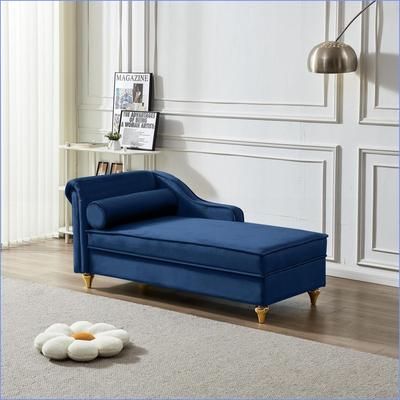 Watnature Chaise Lounge with Storage Modern Velvet Navy Blue for Bedroom/Living Room Navy Blue Velvet Polyester one_size | K6JBTXMPHCOW