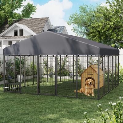 AECOJOY Heavy Duty Outdoor Dog Kennel for Yard one_size in Black | 12014BK-LS02