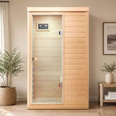 Moray 1-Person Indoor Hemlock Infrared Sauna with 6 Far-Infrared Carbon Heaters and Bluetooth Speakers