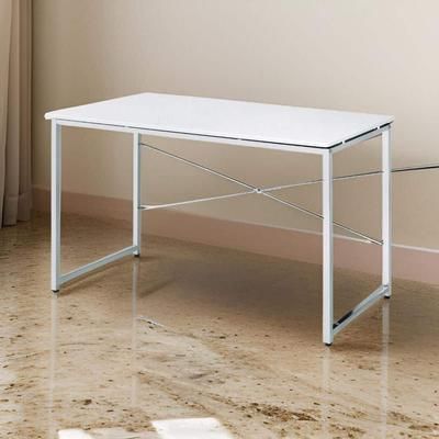 47 in. Rectangular White Wood Top 0-Drawer Writing Desk with Metal Frame