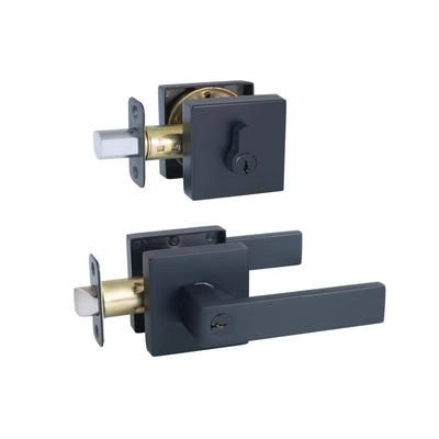 Karsen Contemporary Matte Black Entry Door Lever and Single Cylinder Deadbolt