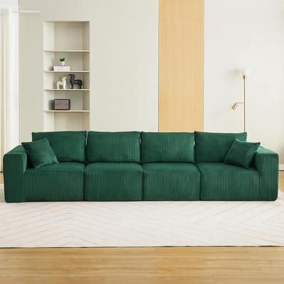 Garvee 137in Sectional Couch Cloud Modular Modern Linear Sofa with Chaise Lounge Corduroy Fabric No Assembly Required Convertible Compression Sleeper
