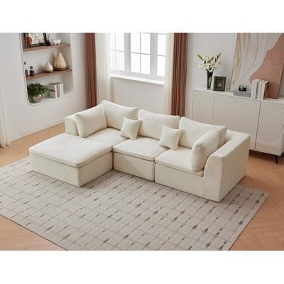 Garvee 110in Boneless Sectional Cloud Couch with Ottoman Convertible L Shaped Modular Sofa with Chaise Deep Seating Chenille Fabric High-Density
