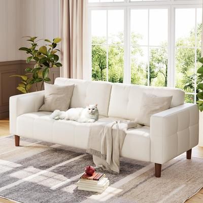 Garvee 3-Seater Sofa Couch 83 in Wide Faux Leather Sofa Couch with Spring Cushion Modern Sofa with Deep Seats and 2 Removable Back Cushions for