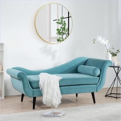 Watnature Chaise Lounge with Scroll Arms Classic Sled Style Fabric Chaise for Living Room Fabric Sage Green one_size | Y4F8LNPDZ1BR