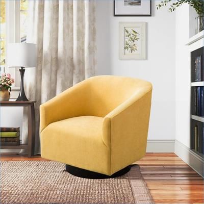 Watnature Garland Mustard Yellow Solid Wood Base Swivel Accent Chair Upholstered Adult Seating for Living Room Bedroom Small Spaces | S9VNAJ20KOC1