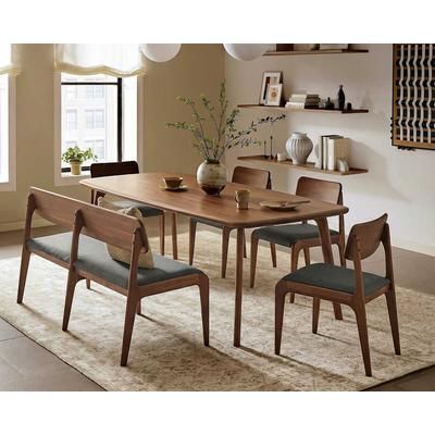 Vincent Dining Table 70.9" with 59.1" Bench and 4 Chairs Set Walnut, (Performance Twill) Slate, Slim Tabletop, Solid Walnut by Castlery