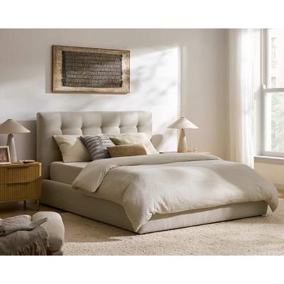Miyo Grid Tufted Queen Size Bed, Oat, Gaslift Storage, Spill-Resistant for Queen