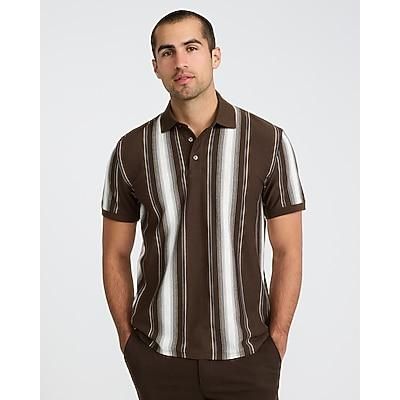 Express Men's Vertical Striped Luxe Pique Polo in Brown XL