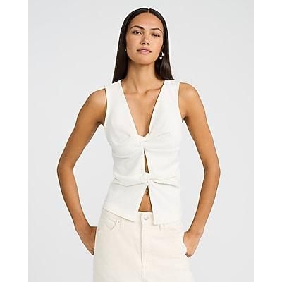 Express Women's Studio Stretch Crepe V-Neck Twist Front Tank Top in White Medium