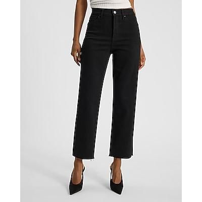 Express Women's High Waisted Stay Raw Hem Straight Ankle Jeans in Black, size: 2