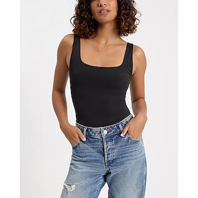 Express Women's Body Contour High Compression Square Neck Tank Top in Black Medium