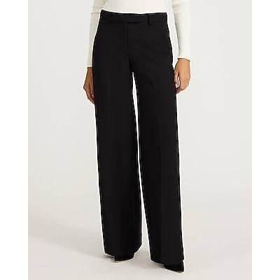 Express Women's Editor Studio Stretch Twill Mid Rise Wide Leg Palazzo Pant in Black 2 Long