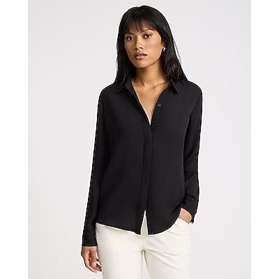 Express Plus Size Women's Georgette Portofino Shirt in Black XL