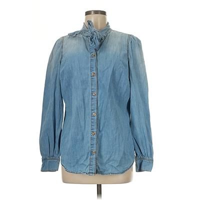 Scoop Long Sleeve Button Down Shirt: Blue Tops - Size Medium