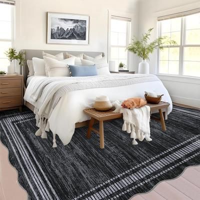 GarveeLife 10x13FT Scalloped Modern Abstract Washable Area Rug Low Pile Solid Print Accent Carpet Non Slip Soft Floor Rug for Living Room Bedroom