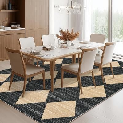GarveeLife 10x13FT Checkered Washable Area Rug Boho Modern Checkerboard Large Rug Soft Low Pile Neutral Indoor Carpet with Stain Resistant and Non