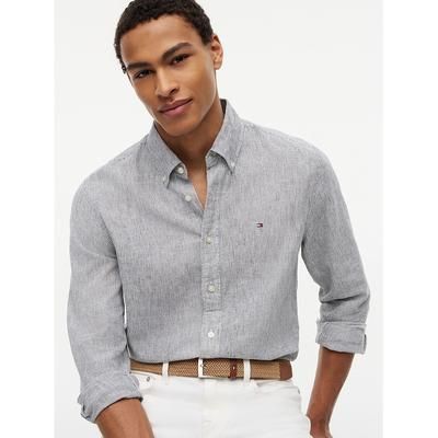Tommy Hilfiger Men's Regular Fit Striped Linen-Blend Shirt - Pitch Blue - XL