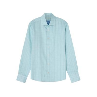 Robert Talbott Reynolds Windowpane Cotton Linen Blend Shirt in Contemporary Fit - Green