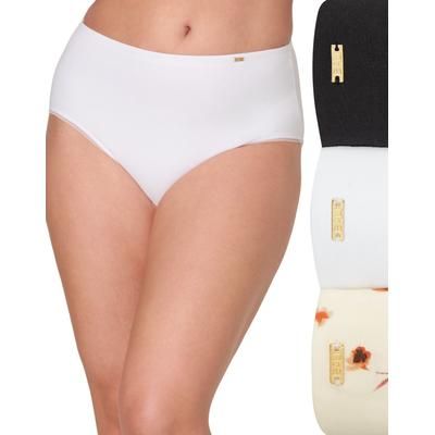Bali Underwear Briefs Pack, 3-Pack, Light Tummy Support, Cotton Collection Black/White/Poppy Print 8 Women's
