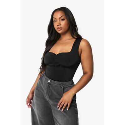 Plus Double Layer Ruched Front Bodysuit, black