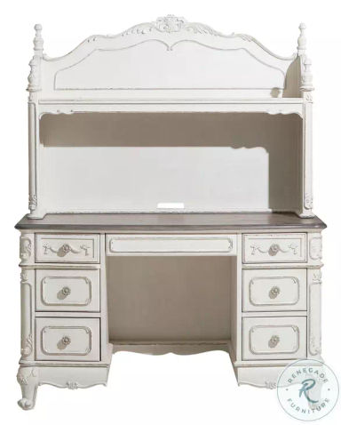 Cinderella Antique White With Grey Writing Desk With Hutch