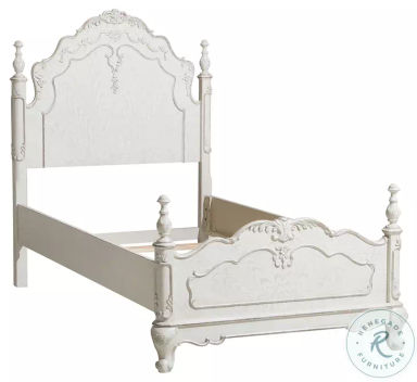 Cinderella Antique White With Gray Rub Through Twin Poster Bed