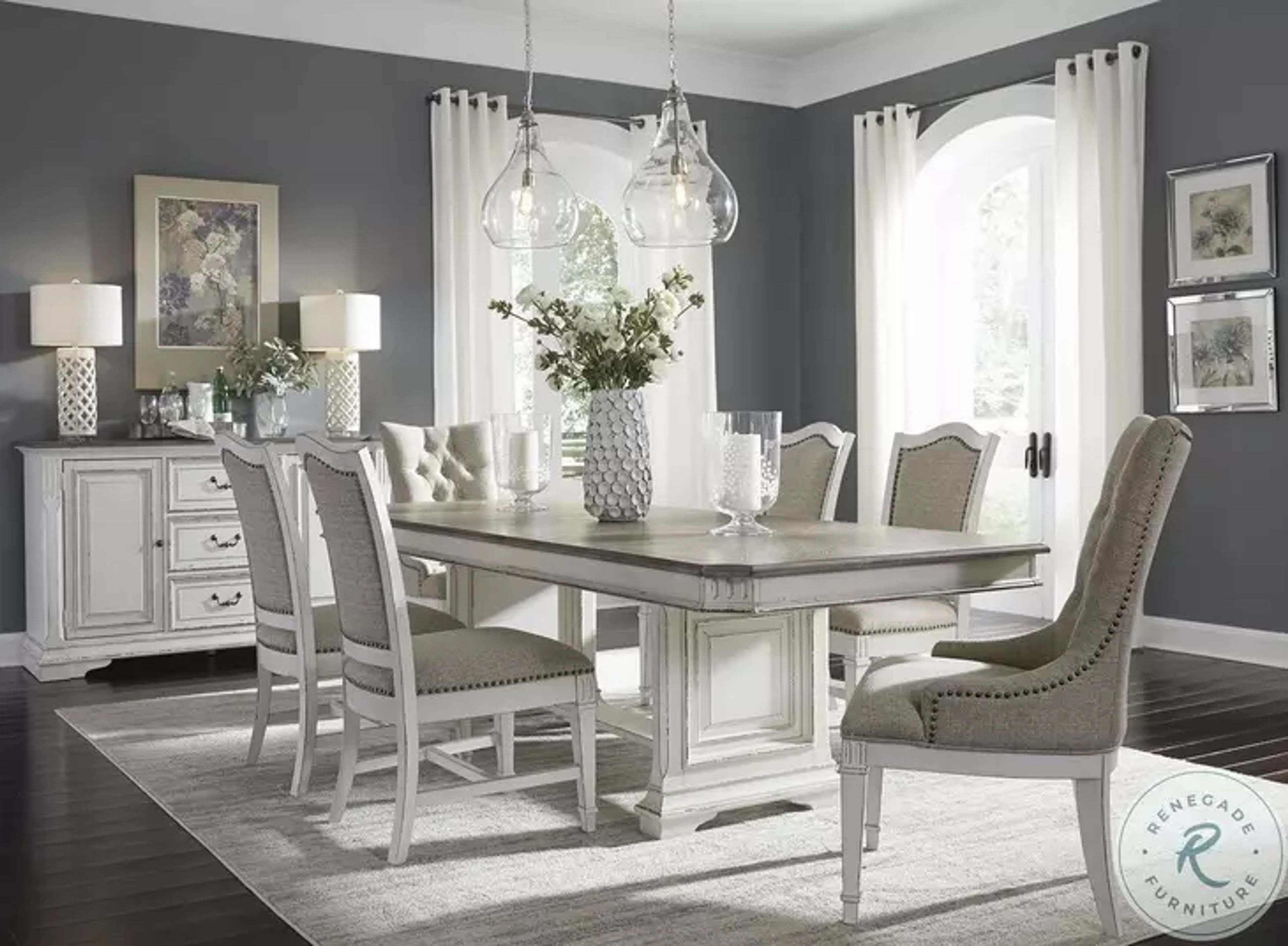 Peoples Park Antique White Trestle Extendable Dining Set