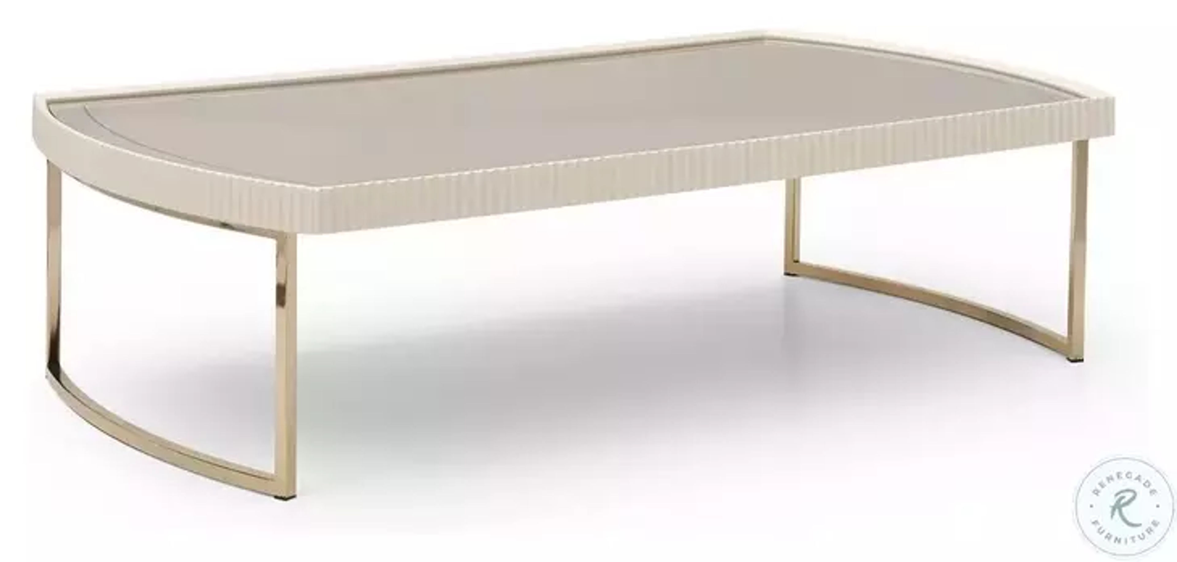 Elegant Lisbon Matte Cream Cocktail Table with Mirror Top