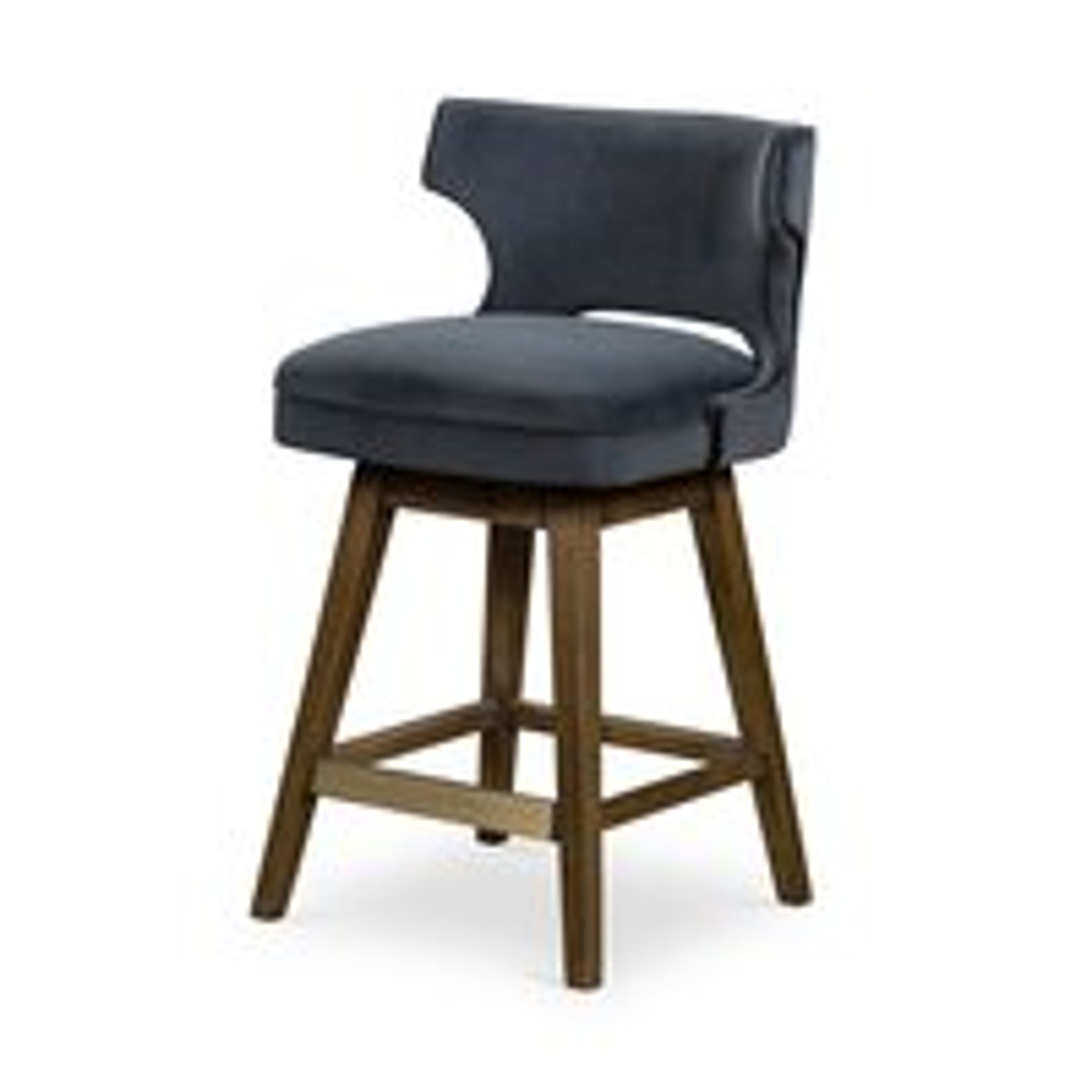 Modern Navy Velvet Task Swivel Stool with Parawood Legs