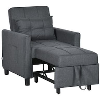 HOMCOM Pull Out Sleeper Chair Bed w/ Pillow, Side Pockets, Grey