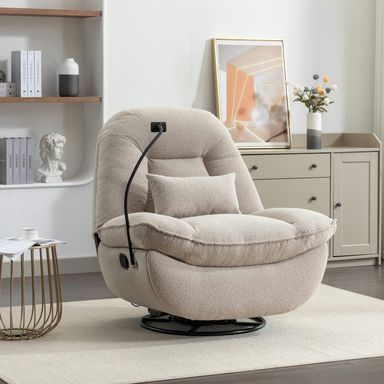 Fallon Boucle Fabric Swivel Based Recliner Chair - Light Brown - Tesco Groceries