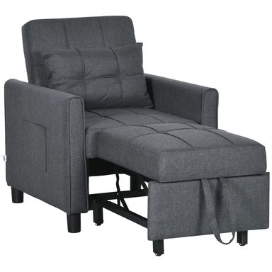 HOMCOM Pull Out Sleeper Chair Bed w/ Pillow, Side Pockets, Grey - Tesco Groceries