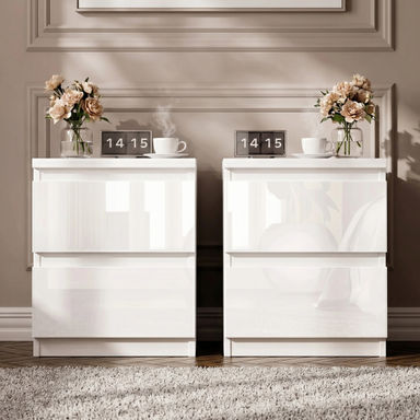 High Gloss Pair of 2 Drawer Bedside Tables