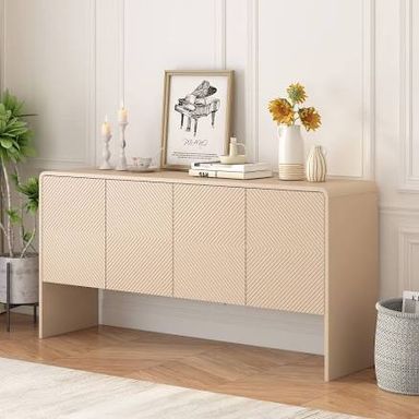 Minimalist Style 60" Sideboard with 4 Doors and Rebound Device for Living Room and Entryway-ModernLuxe