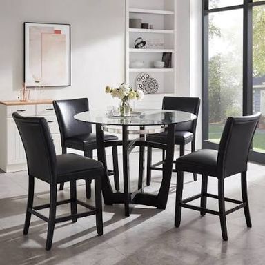 Round Glass Top Solid Wood Base Dining Table Red Barrel Studio