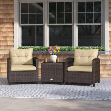 Jagger 3-Piece Outdoor Rattan Furniture Set with All-Weather Cushions,Modern Patio Seating Group with Table Outdoor Garden Furniture Sets Brayden