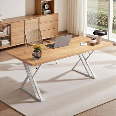 Modern 70.9" Z-shaped Office Desk With Black Wood Grain Top For Home &
