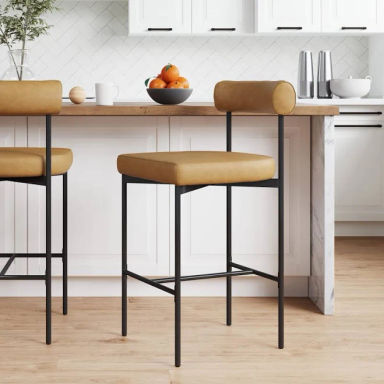 Nathan James Dahlia Counter Height Chair, Modern Barstool with Back, Mid-Century Metal Legs and Leather Padded Cushion for Kitchen, Island and Bars, Brown/Black 1 Light Brown-matte Black