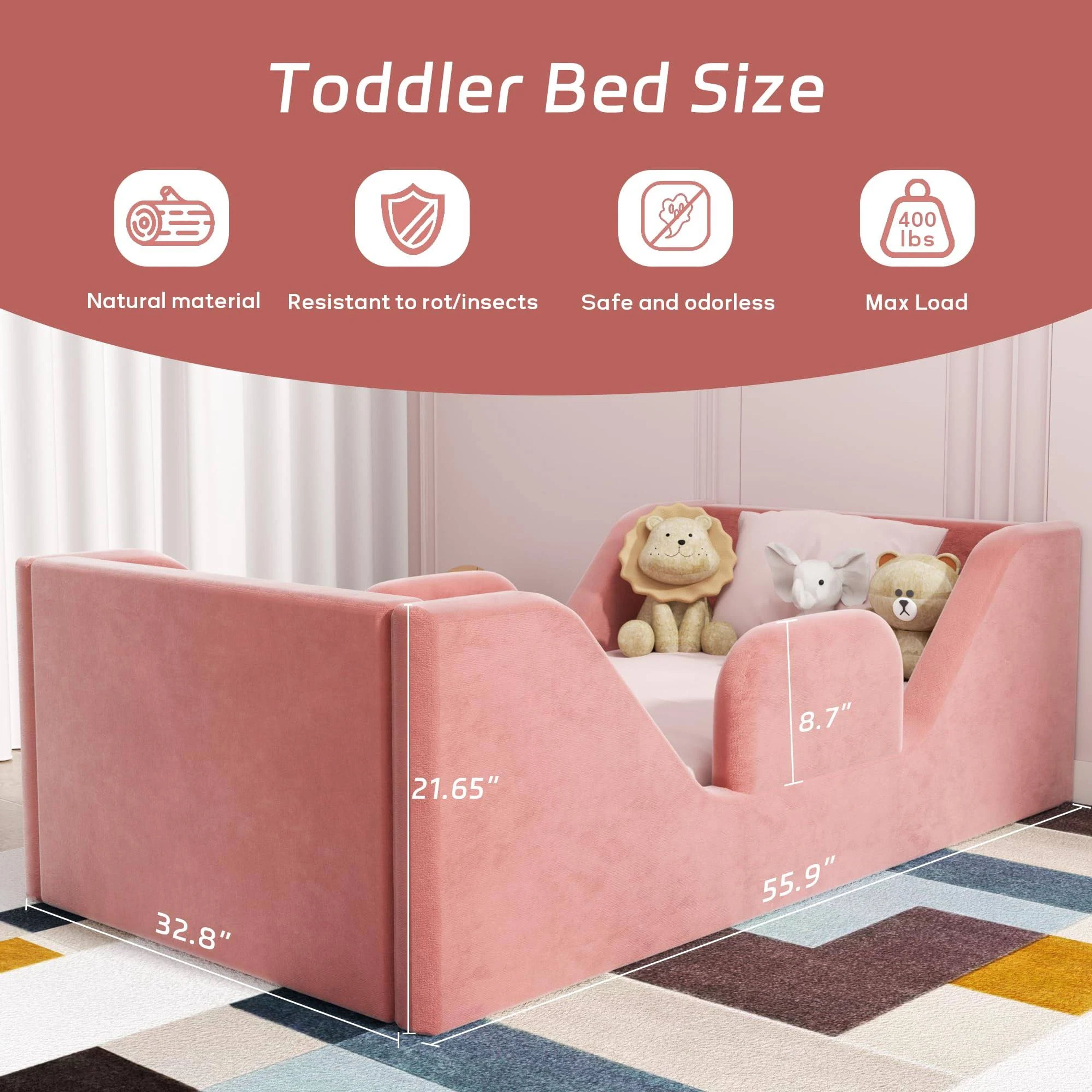 COSYSUPER Toddler Bed with Safety Board, Pink